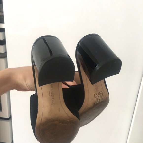 Karl Lagerfeld Paris Hettie Suede Mules sandal heels black 6 - Picture 9 of 15